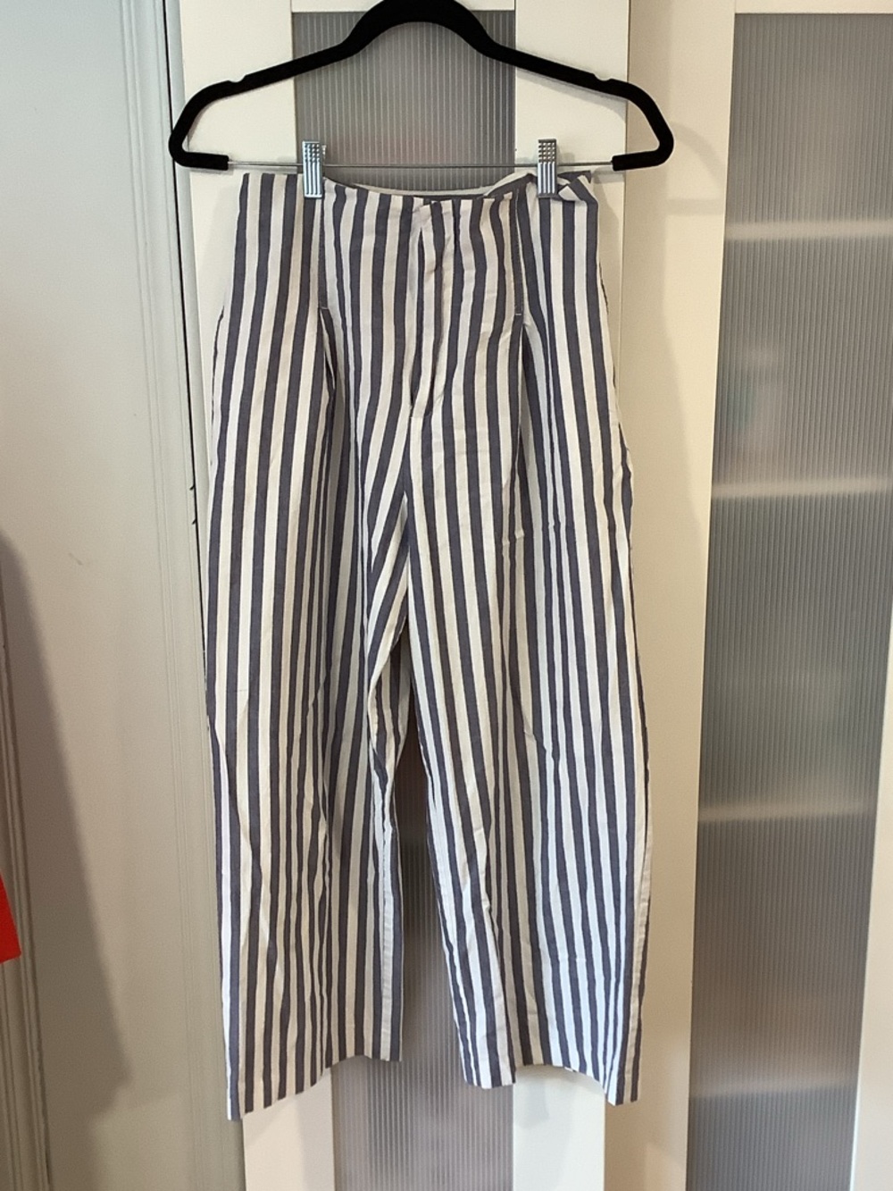 Zara Navy and White Vertical-Stripe Chinos